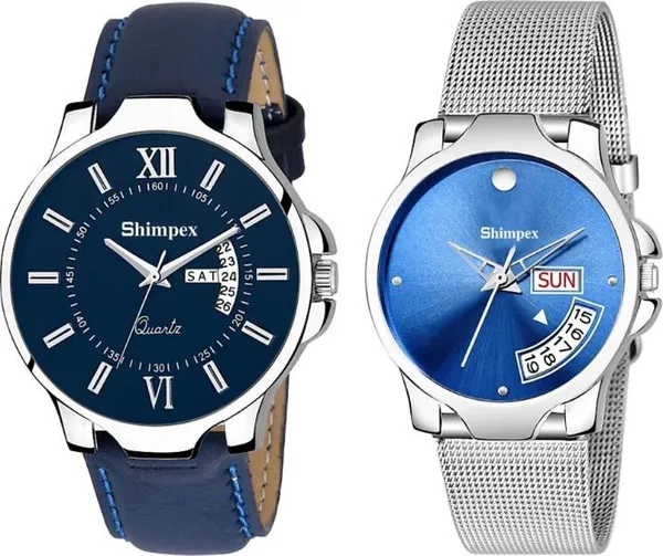 Premium_Watches_Blue_Genuine_Leather_Metal_Men_&_Women_Waterproof_With_A_One_Year_Warranty_Day_And_Date_Analog