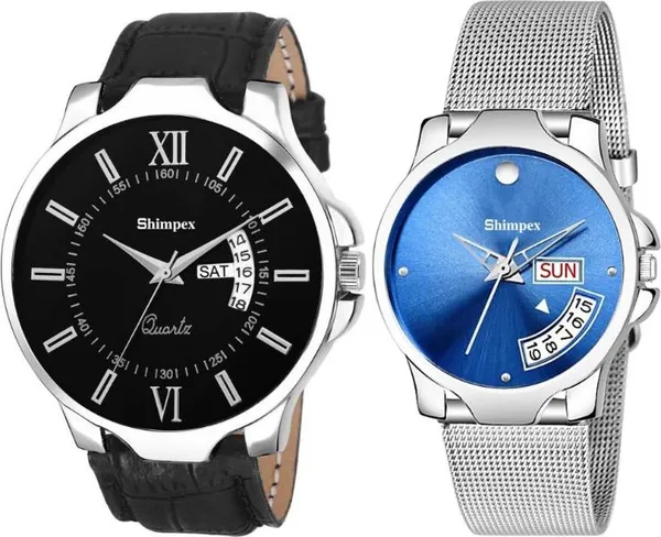 Premium_Watches_Black_Blue_Genuine_Leather_Metal_Men_&_Women_Waterproof_With_A_One_Year_Warranty_Day_And_Date_Analog