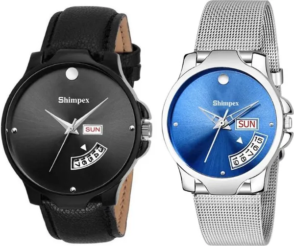 Premium_Watches_Black_Blue_Genuine_Leather_Metal_Men_&_Women_Waterproof_With_A_One_Year_Warranty_Day_And_Date_Analog