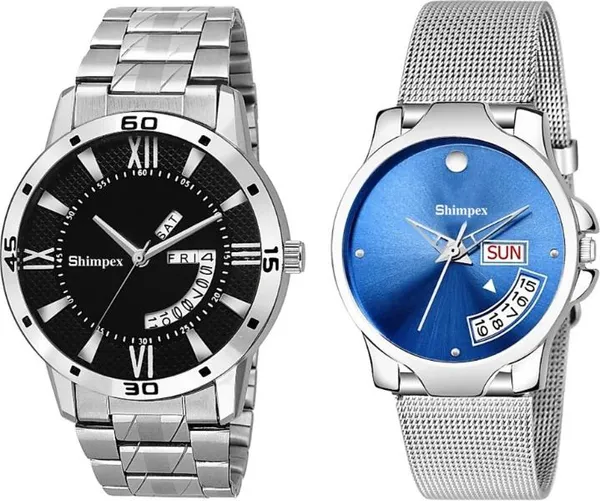 Premium_Watches_Black_Blue_Metal_Men_&_Women_Waterproof_With_A_One_Year_Warranty_Day_And_Date_Analog