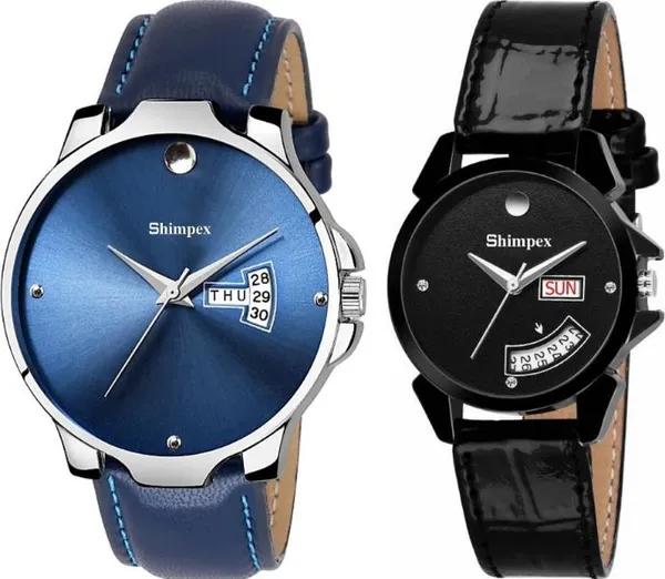 Premium_Watches_Blue_Black_Genuine_Leather_Metal_Men_&_Women_Waterproof_With_A_One_Year_Warranty_Day_And_Date_Analog