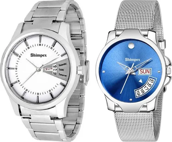 Premium_Watches_White_Blue_Metal_Men_&_Women_Waterproof_With_A_One_Year_Warranty_Day_And_Date_Analog