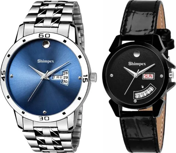 Premium_Watches_Blue_Black_Metal_Men_&_Women_Waterproof_With_A_One_Year_Warranty_Day_And_Date_Analog