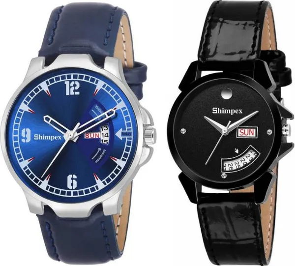 Premium_Watches_Blue_Black_Genuine_Leather_Metal_Men_&_Women_Waterproof_With_A_One_Year_Warranty_Day_And_Date_Analog