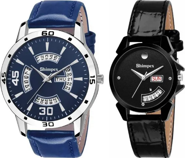 Premium_Watches_Blue_Black_Genuine_Leather_Metal_Men_&_Women_Waterproof_With_A_One_Year_Warranty_Day_And_Date_Analog