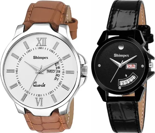 Premium_Watches_Black_White_Genuine_Leather_Metal_Men_&_Women_Waterproof_With_A_One_Year_Warranty_Day_And_Date_Analog