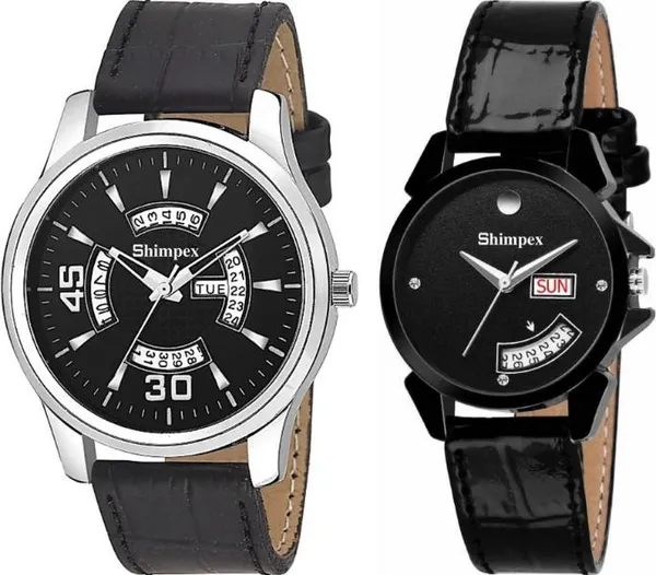 Premium_Watches_Black_Genuine_Leather_Metal_Men_&_Women_Waterproof_With_A_One_Year_Warranty_Day_And_Date_Analog