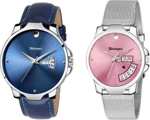 Premium_Watches_Blue_Pink_Genuine_Leather_Metal_Men_&_Women_Waterproof_With_A_One_Year_Warranty_Day_And_Date_Analog