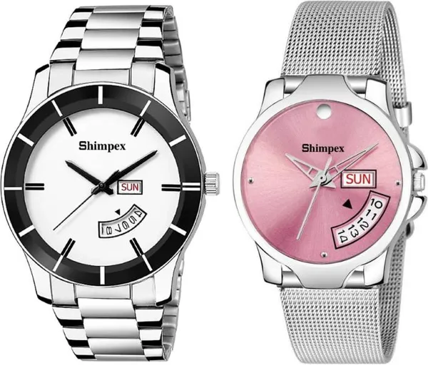 Premium_Watches_White_Pink_Metal_Women_Waterproof_With_A_One_Year_Warranty_Day_And_Date_Analog