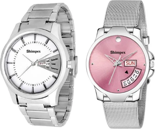Premium_Watches_White_Pink_Metal_Men_&_Women_Waterproof_With_A_One_Year_Warranty_Day_And_Date_Analog