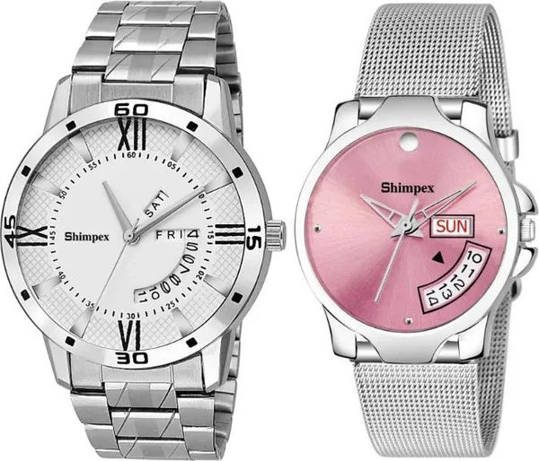 Premium_Watches_White_Pink_Metal_Men_&_Women_Waterproof_With_A_One_Year_Warranty_Day_And_Date_Analog