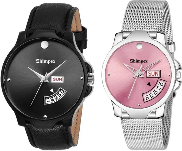 Premium_Watches_Black_Pink_Genuine_Leather_Metal_Men_&_Women_Waterproof_With_A_One_Year_Warranty_Day_And_Date_Analog