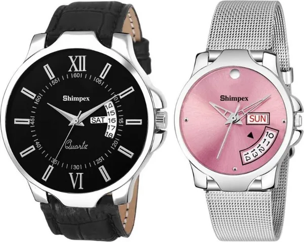 Premium_Watches_Black_Pink_Genuine_Leather_Metal_Men_&_Women_Waterproof_With_A_One_Year_Warranty_Day_And_Date_Analog