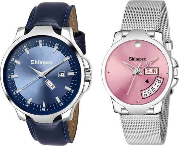 Premium_Watches_Blue_Genuine_Leather_Metal_Boys_&_Girls_Waterproof_With_A_One_Year_Warranty_Day_And_Date_Analog