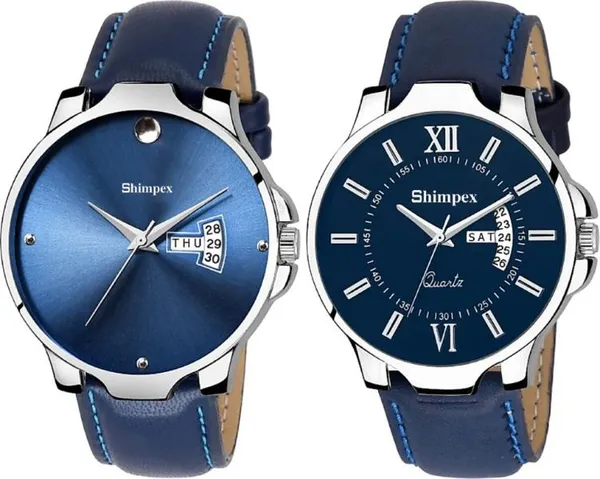 Premium_Watches_Blue_Genuine_Leather_Metal_Boys_Waterproof_With_A_One_Year_Warranty_Day_And_Date_Analog