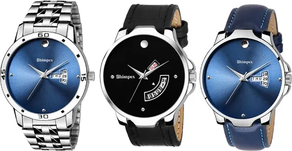 Premium_Watches_Blue_Genuine_Leather_Metal_Boys_Waterproof_With_A_One_Year_Warranty_Day_And_Date_Analog