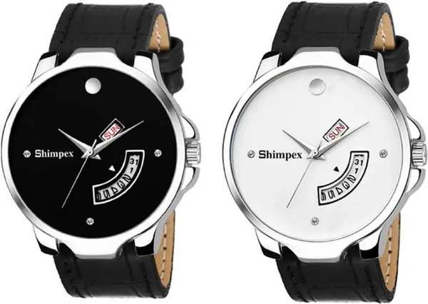 Premium_Watches_Black_Genuine_Leather_Metal_Boys_Waterproof_With_A_One_Year_Warranty_Day_And_Date_Analog