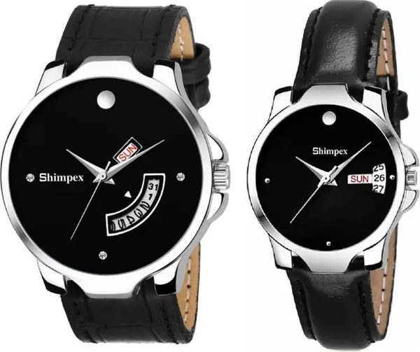 Premium_Watches_Black_Genuine_Leather_Metal_Couple_Waterproof_With_A_One_Year_Warranty_Day_And_Date_Analog