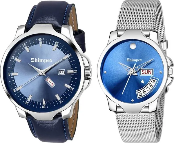 Premium_Watches_Blue_Genuine_Leather_Metal_Men_&_Women_Waterproof_With_A_One_Year_Warranty_Day_And_Date_Analog