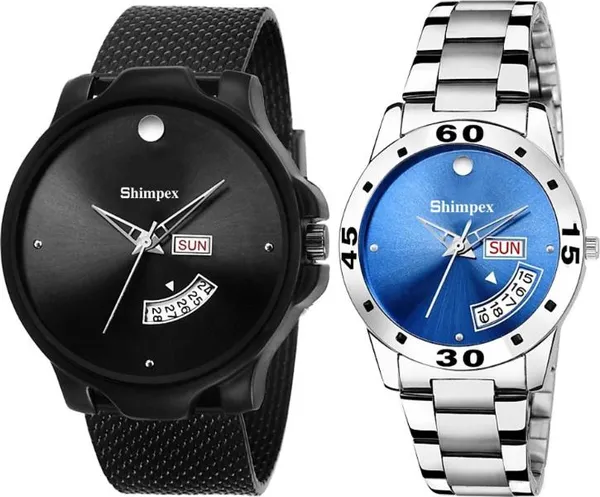 Premium_Watches_Blue_Metal_Couple_Waterproof_With_A_One_Year_Warranty_Day_And_Date_Analog
