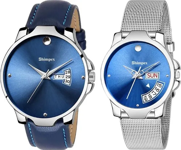Premium_Watches_Blue_Genuine_Leather_Metal_Men_&_Women_Waterproof_With_A_One_Year_Warranty_Day_And_Date_Analog