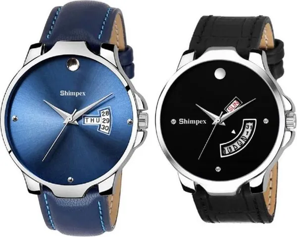 Premium_Watches_Blue_Black_Genuine_Leather_Men_Waterproof_With_A_One_Year_Warranty_Day_And_Date_Analog
