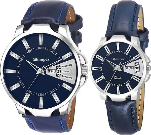 Premium_Watches_Blue_Genuine_Leather_Couple_Waterproof_With_A_One_Year_Warranty_Day_And_Date_Analog