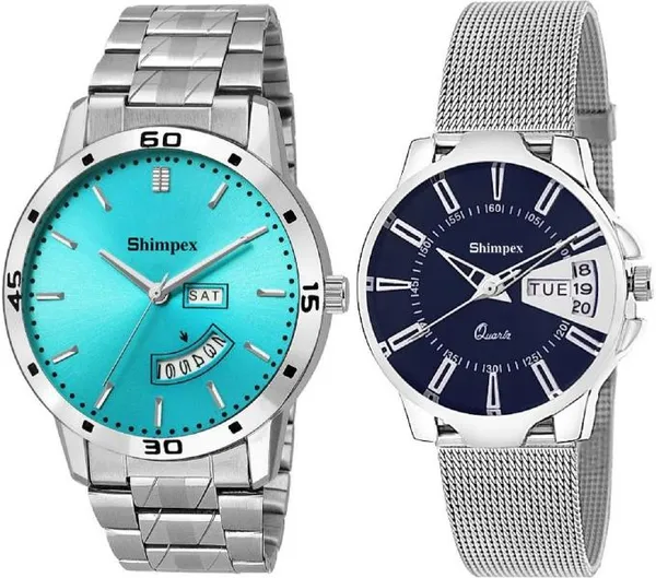Premium_Watches_Blue_Metal_Couple_Waterproof_With_A_One_Year_Warranty_Day_And_Date_Analog