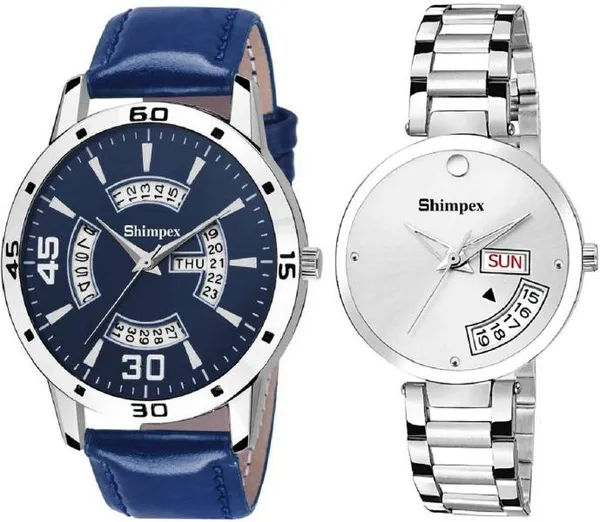 Premium_Watches_White_Blue_Metal_Genuine_Leather_Couple_Waterproof_With_A_One_Year_Warranty_Day_And_Date_Analog