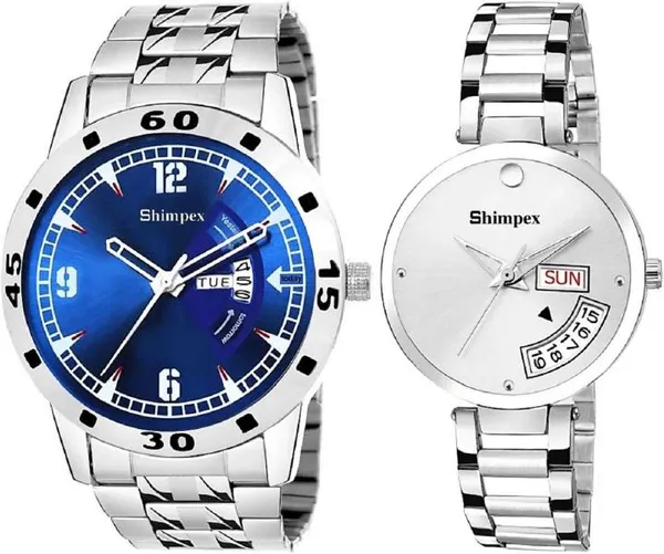 Premium_Watches_White_Blue_Metal_Couple_Waterproof_With_A_One_Year_Warranty_Day_And_Date_Analog