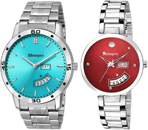 Premium_Watches_Red_Green_Metal_Couple_Waterproof_With_A_One_Year_Warranty_Day_And_Date_Analog