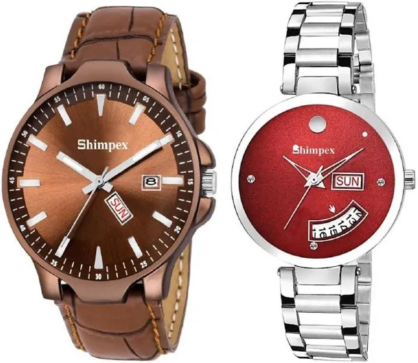 Shimpex_Good_Quality__Watches_Brown_Red_Metal_Genuine_Leather_Couple_Waterproof_With_A_One_Year_Warranty_Day_And_Date_Analog