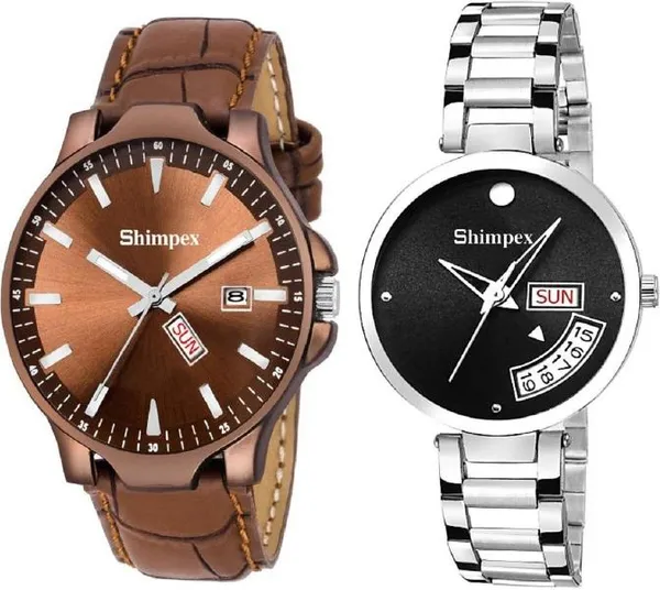 Premium_Watches_Brown_Black_Metal_Genuine_Leather_Couple_Waterproof_With_A_One_Year_Warranty_Day_And_Date_Analog