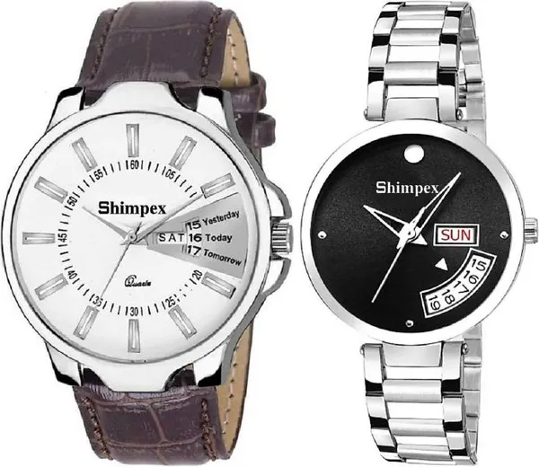 Premium_Watches_White_Black_Metal_Genuine_Leather_Couple_Waterproof_With_A_One_Year_Warranty_Day_And_Date_Analog