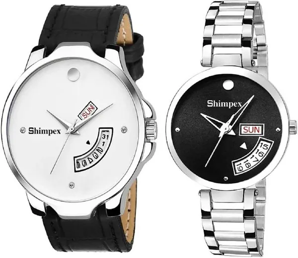 Premium_Watches_White_Black_Metal_Genuine_Leather_Couple_Waterproof_With_A_One_Year_Warranty_Day_And_Date_Analog