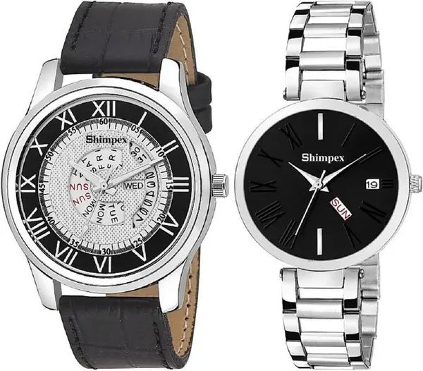 Premium_Watches_Black_White_Metal_Genuine_Leather_Couple_Waterproof_With_A_One_Year_Warranty_Day_And_Date_Analog