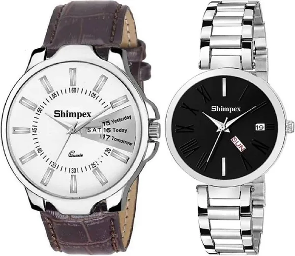 Premium_Watches_Black_White_Metal_Genuine_Leather_Couple_Waterproof_With_A_One_Year_Warranty_Day_And_Date_Analog