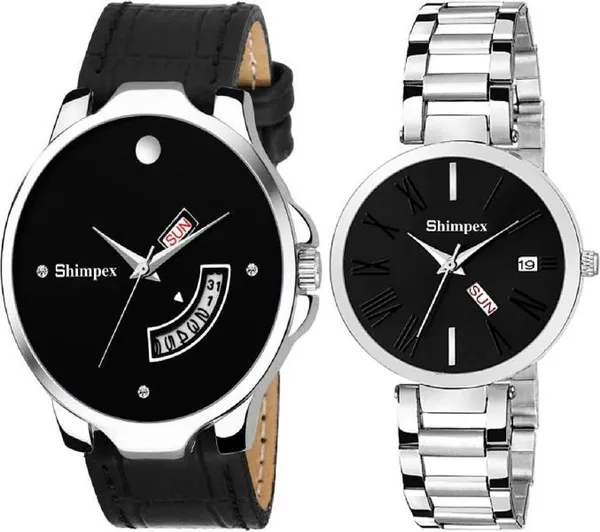 Premium_Watches_Black_Metal_Genuine_Leather_Couple_Waterproof_With_A_One_Year_Warranty_Day_And_Date_Analog