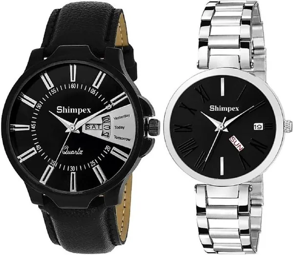 Premium_Watches_Black_Metal_Genuine_Leather_Couple_Waterproof_With_A_One_Year_Warranty_Day_And_Date_Analog