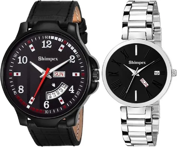 Premium_Watches_Black_Metal_Genuine_Leather_Couple_Waterproof_With_A_One_Year_Warranty_Day_And_Date_Analog