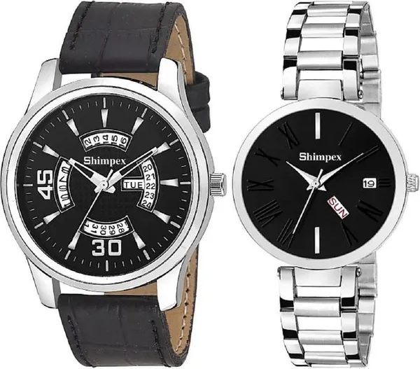 Premium_Watches_Black_Metal_Genuine_Leather_Couple_Waterproof_With_A_One_Year_Warranty_Day_And_Date_Analog
