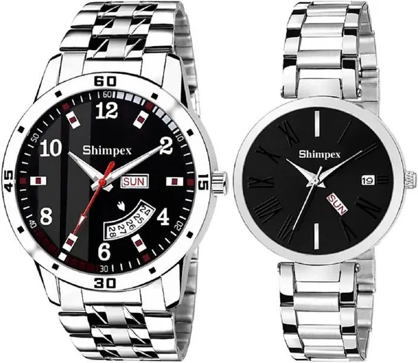 Premium_Watches_Black_Metal_Couple_Waterproof_With_A_One_Year_Warranty_Day_And_Date_Analog