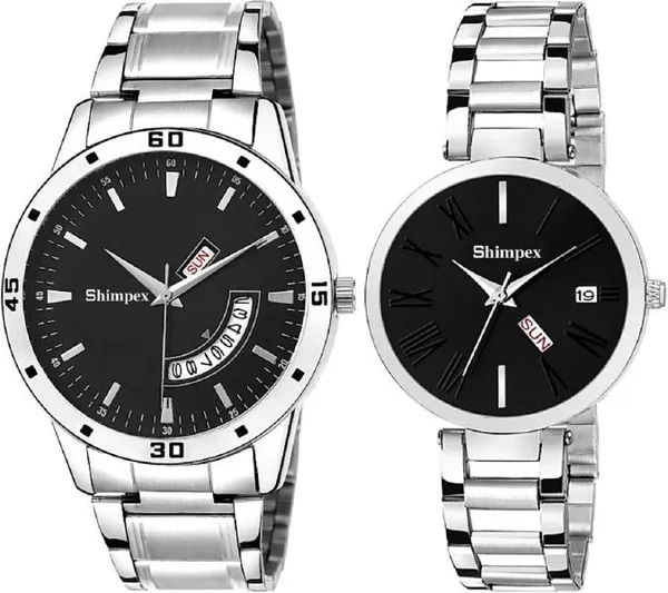 Premium_Watches_Black_Metal_Couple_Waterproof_With_A_One_Year_Warranty_Day_And_Date_Analog