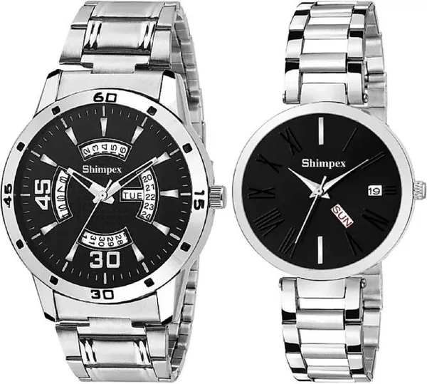 Premium_Watches_Black_Metal_Couple_Waterproof_With_A_One_Year_Warranty_Day_And_Date_Analog