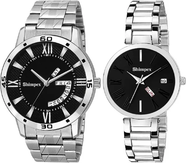 Premium_Watches_Black_Metal_Couple_Waterproof_With_A_One_Year_Warranty_Day_And_Date_Analog