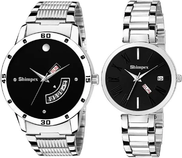 Premium_Watches_Black_Metal_Couple_Waterproof_With_A_One_Year_Warranty_Day_And_Date_Analog