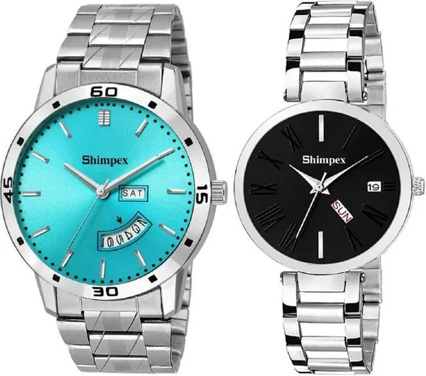 Premium_Watches_Black_Blue_Metal_Couple_Waterproof_With_A_One_Year_Warranty_Day_And_Date_Analog