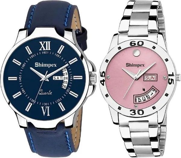 Premium_Watches_Pink_Blue_Metal_Genuine_Leather_Couple_Waterproof_With_A_One_Year_Warranty_Day_And_Date_Analog