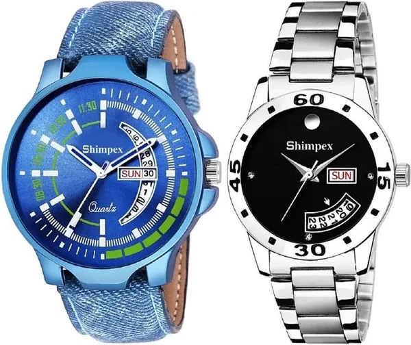 Premium_Watches_Black_Blue_Metal_Genuine_Leather_Couple_Waterproof_With_A_One_Year_Warranty_Day_And_Date_Analog