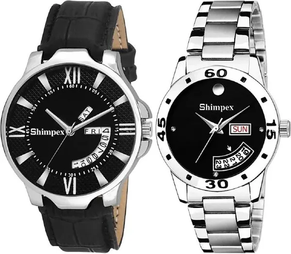 Premium_Watches_Black_Metal_Genuine_Leather_Couple_Waterproof_With_A_One_Year_Warranty_Day_And_Date_Analog